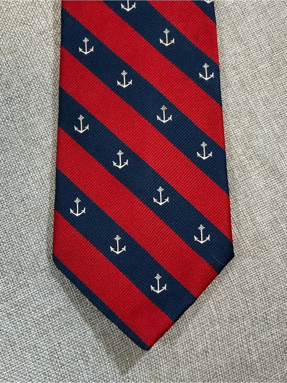 Alynn Neckwear Red Navy Repp Stripe Anchor Necktie Nautical